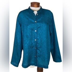 CHICO'S ADDITIONS CRINKLE TOP Size XL Peacock Blue Shimmer Shacket Lightweight